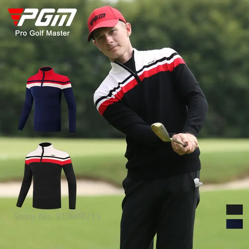 

Мужской свитер для гольфа PGM с длинными рукавами сохраняют тепло мужские рубашки для гольфа Лоскутные Полосатые топы на молнии с воротником...