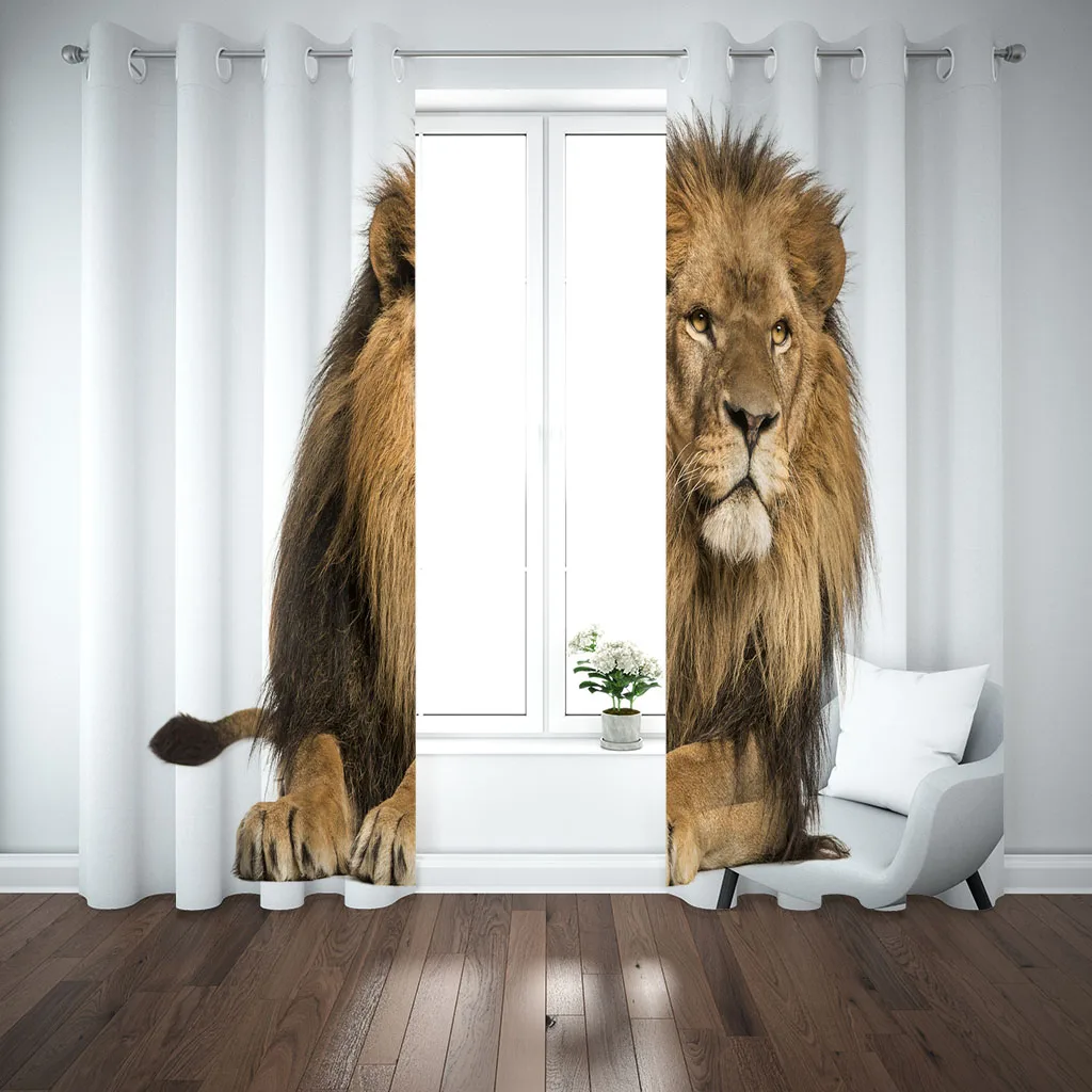 Customized Luxury Curtain For Living Room Animal Lion Modern 2 Pieces Window Bedroom Home Decor
