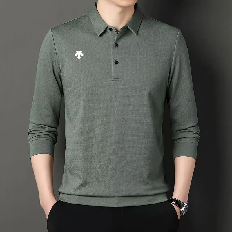 Spring and Autumn Men's Golf Shirt Men's Long Sleeve T-shirt Business Casual Solid Polo Shirt High Quality Business Style