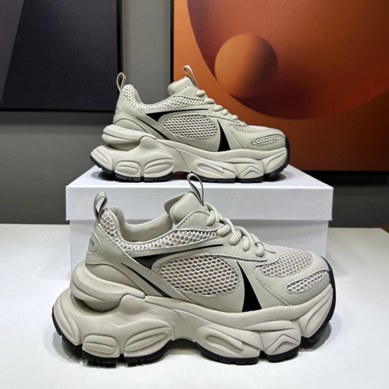 Женские сетчатые туфли на платформе 6-7 см повседневная обувь из натуральной кожи