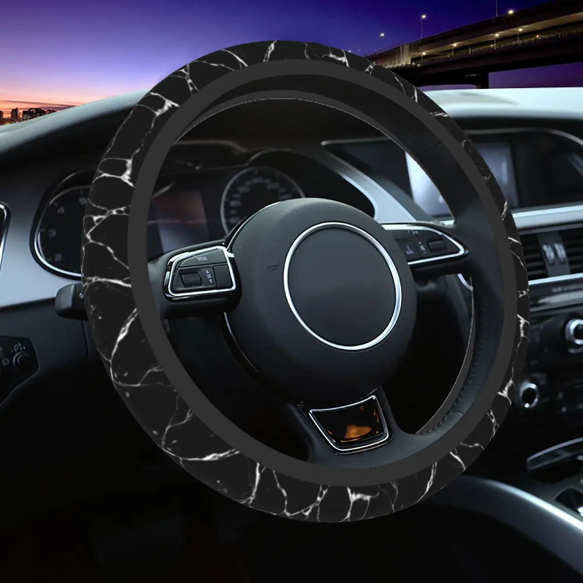 

Black Marble Abstract Background Car Steering Wheel Cover 38cm Anti-slip Texture Fashion Car-styling Interior Accessories
