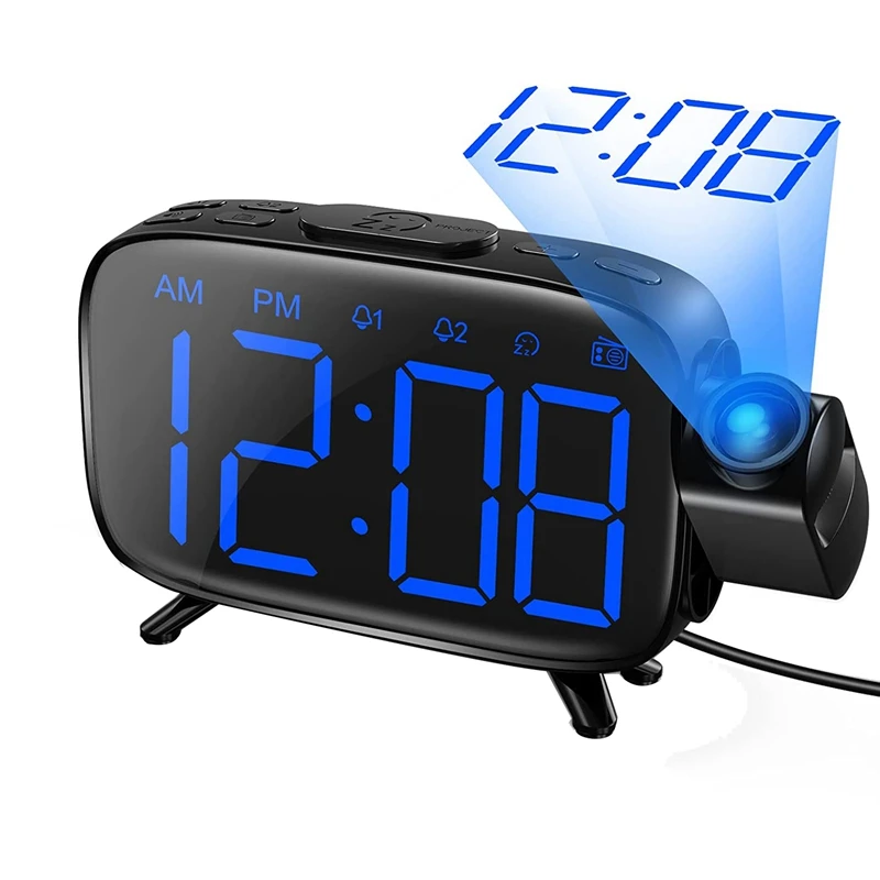 

Проекционный будильник, радио с проектором 180 °, 7 звуковых ламп, Повтор сигнала, регулируемый большой светодиодный дисплей, часы для детей