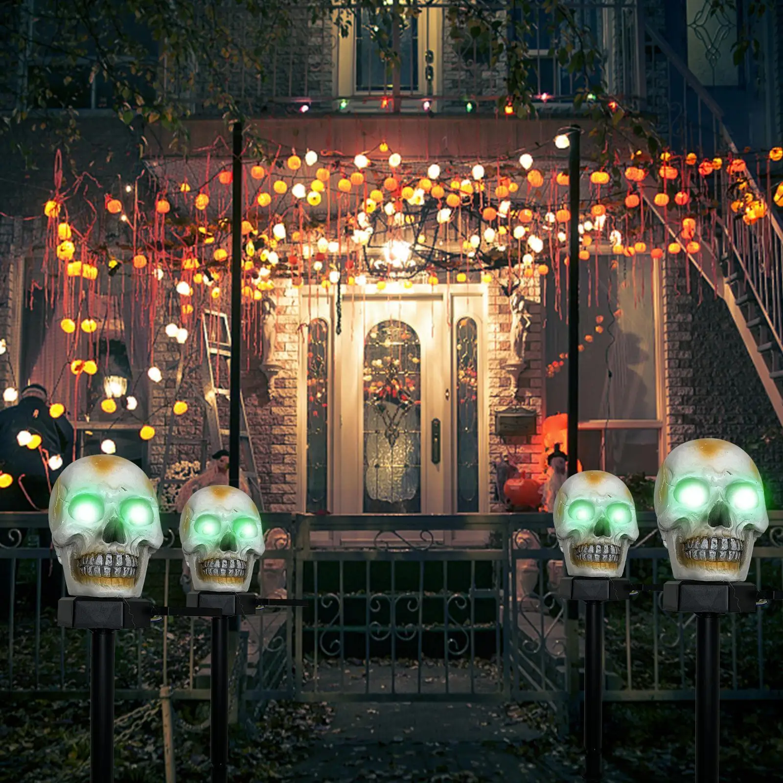 

1 шт. страшный скелет, светящийся череп для Хэллоуина, уличные украшения для Хэллоуина вечерние вечеринки, газон, реквизит, Хэллоуин, двор De ...