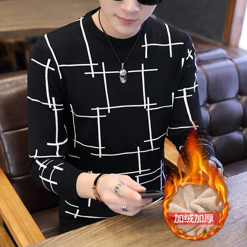 

Autumn Winter Sweaters Beige Grey Black Navy Long Sleeve Winter Sweater Men Casual O-Neck Pullovers Solid Fleece Mens Sweaters