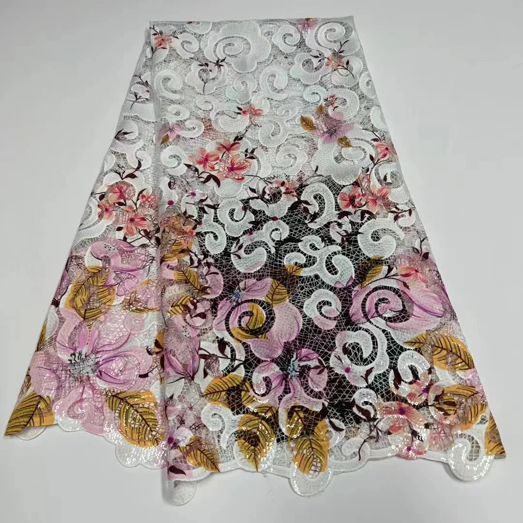 

Nigerian Lace Fabrics High Quality 5 Yards African Multi Colour Guipure Lace For Party Sewing French Cord Lace Fabric QF0134