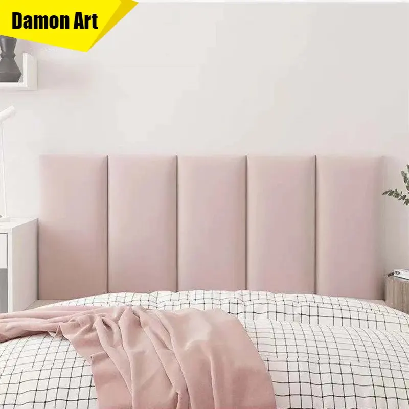 

Bed Headboard Home Decor Self-Adhesive 3D Wall Sticker Velvet Head Boards Wallpaper Anti-Collision Tatami Bedroom Sticker Decals