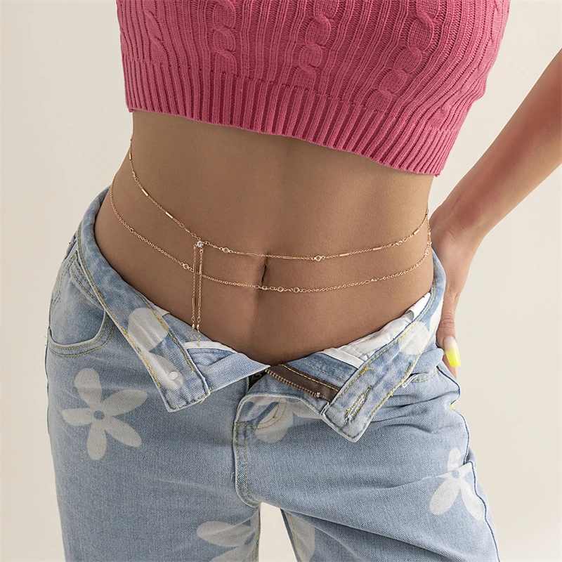 

Sexy Beach Bikini 2023 Women Fashion Crystal Belly Chain Y2k Waist Chain For Women Summer Accessories Stainless Steel Bodychain