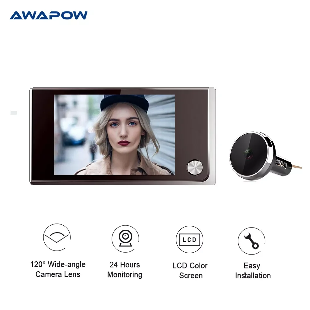 

Awapow 3.5 Inch Video Doorbell 120 Degree Peephole Viewer Video Eye Door Bell Smart Home Outdoor Camera Monitor Visual Doorbell