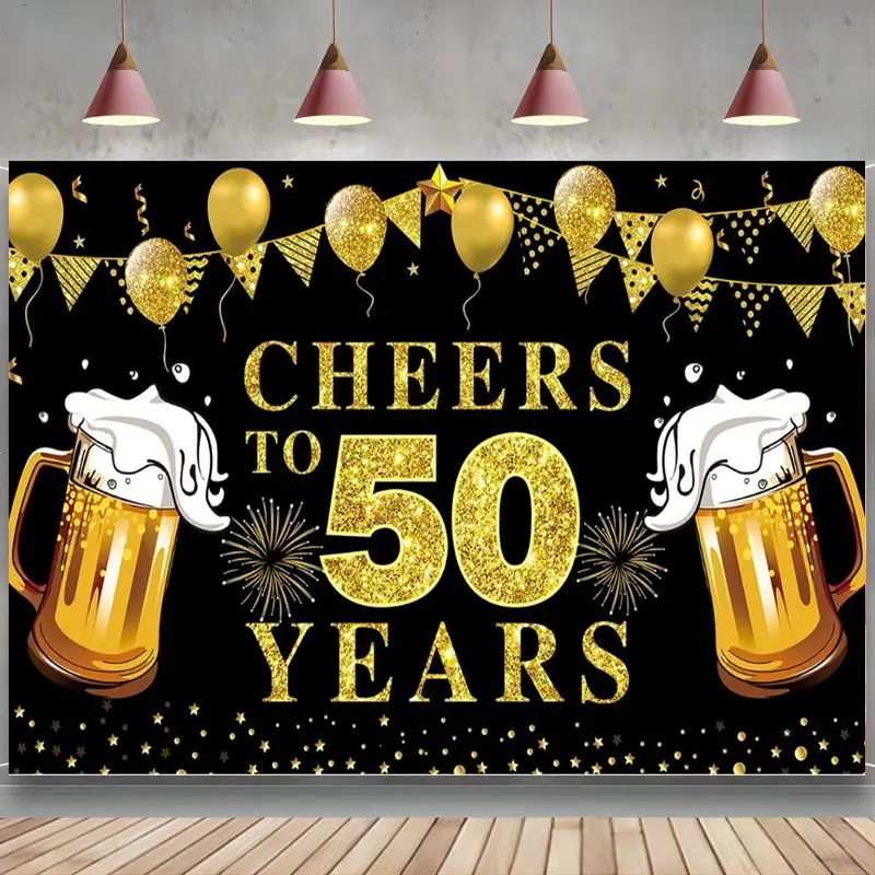 

Cheers to 50 Years Banner Backdrop Black Gold Happy 50th Birthday Decorations 50 Anniversary Banner Poster Sign Party Supplies