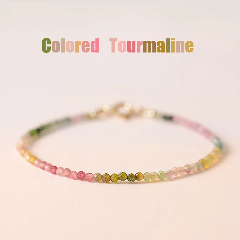 

925 Sterling Silver 2mm Rainbow Little Tourmaline Bracelet Female Wonderful Life 14k Plating Gradient Luxury Crystal Jewelry