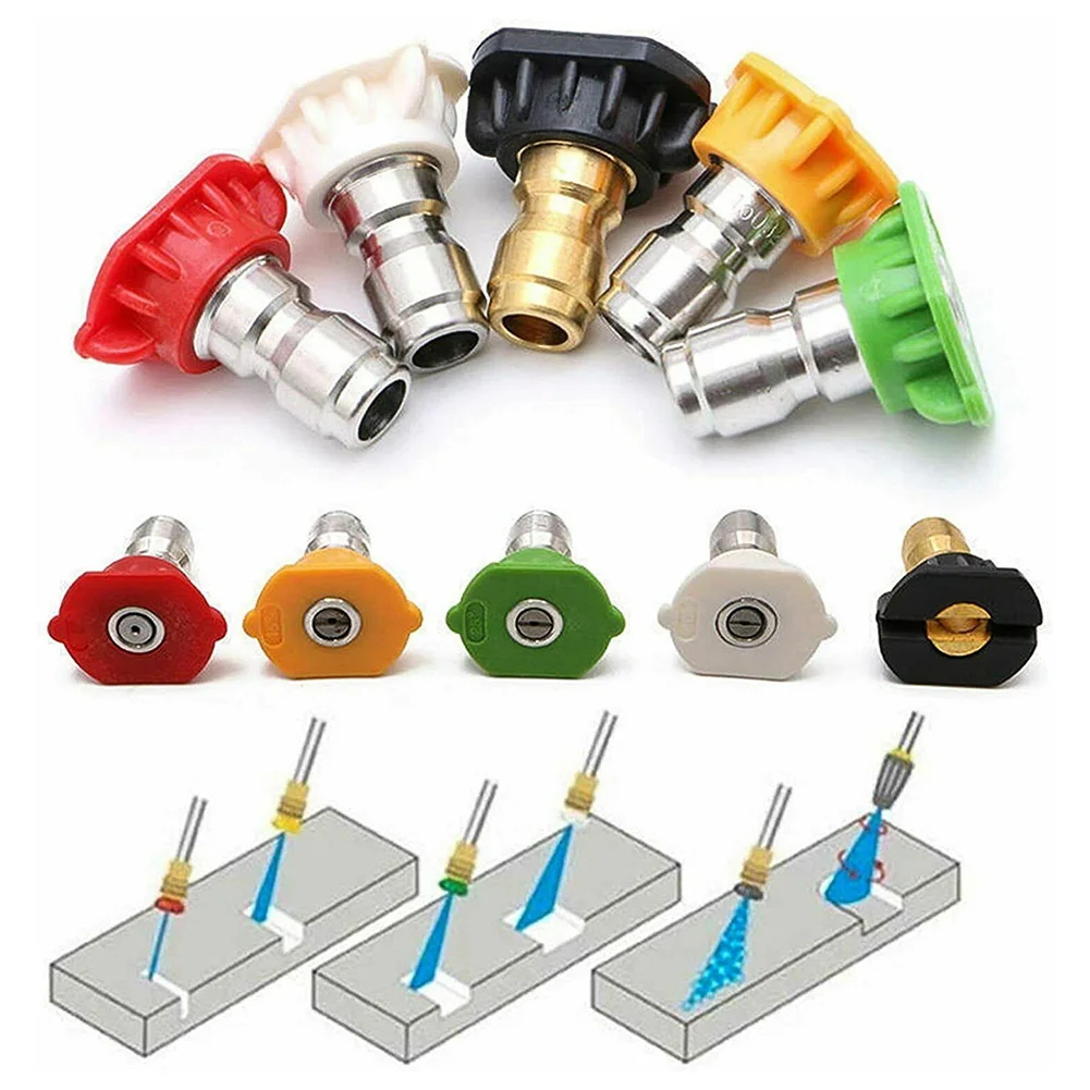 

5PCS 1/4inch Pressure Washer Spray Tips Nozzles High Power Kit Quick Connect Set 0° 15° 25° 40° Watering Soap Nozzle Water Jet