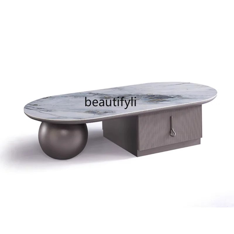 

Light Luxury Stone Plate Coffee Table Home Small Apartment Living Room Italian Oval Creative Strange Shape Small Tea Table