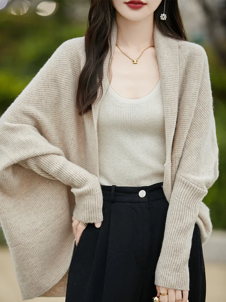 Новый женский кардиган из 100% мериносовой шерсти свитер в форме кокона шаль