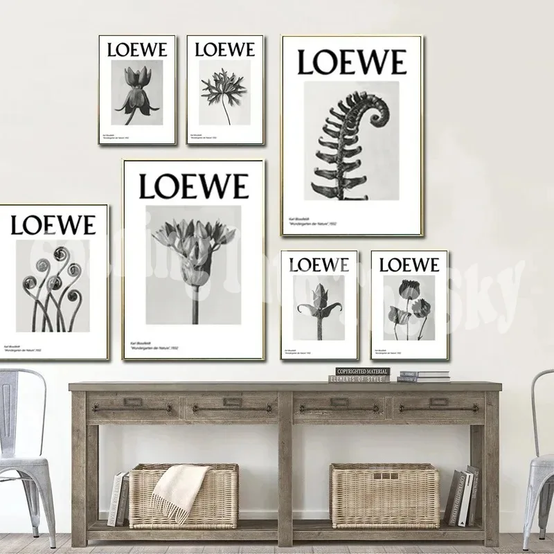 Черно-белая Современная Настенная картина цветок лист задние плакаты и печать