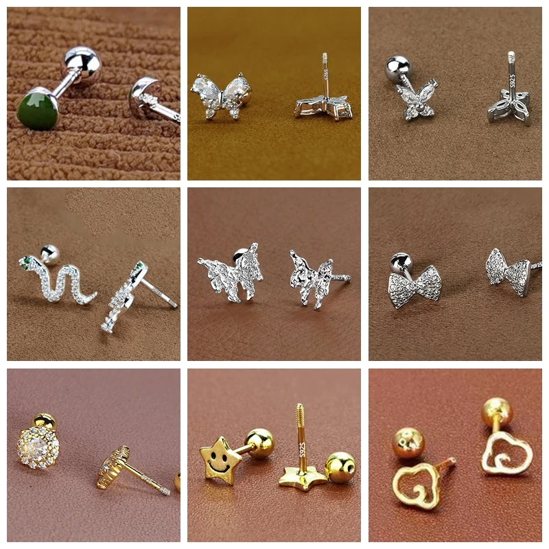 

XIYANIKE Sweet Cool Cute Geometric Zircon Screw Stud Earrings For Women Girl Fashion New Ear Piercing Jewelry aretes de mujer