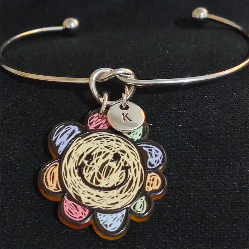 

Sunflower Smile Bracelet Heart Letter Monogram Fashion Jewelry Women Gift Friendship Family Children Kid Pendant