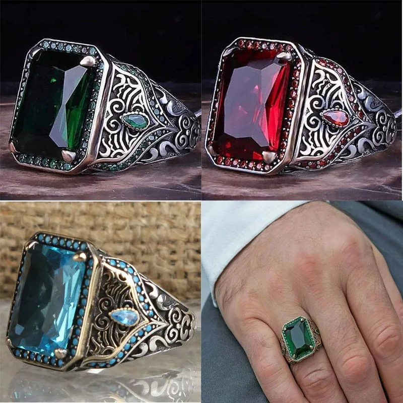

2022 New High-end Domineering Men's Ring Retro Engraving Pattern Punk Gemstone Luxury Ring Turkish Fashion High Quality Jewelry