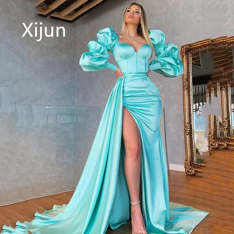 

Xijun Puff Sleeves Sweetheart Evening Dresses Mermaid Gorgeous Floor-length Party Dresses Side Split Dignified Vestidos De Noche