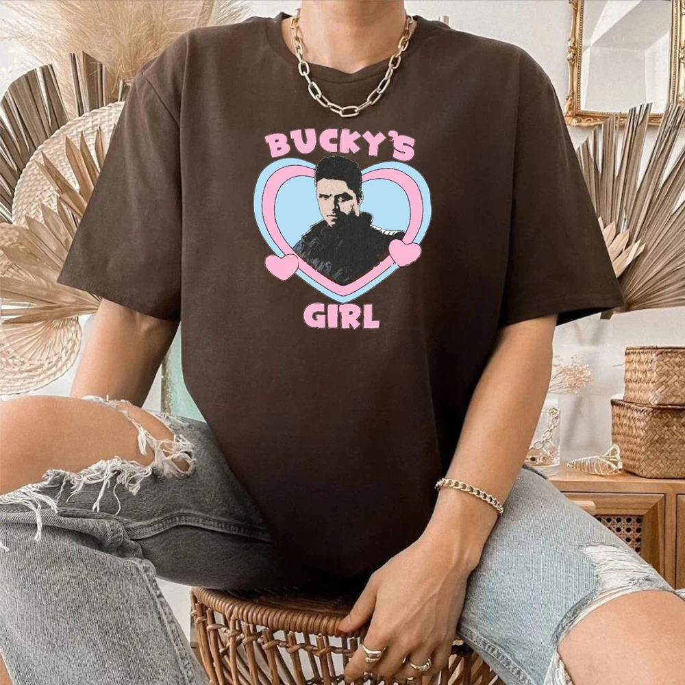 Фото Женская Винтажная Футболка Bucky's Girl Y2k, футболка с графическим принтом баки и Барнса, женская футболка в стиле супергероев, Милая футболка Себ... №3