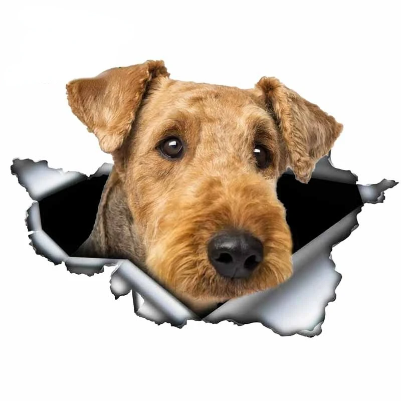 

Автомобильная наклейка Airedale Terrier, 3D оригинальный рваный металлический дизайн, виниловая оригинальная Веселая наклейка s,13 см x 10 см
