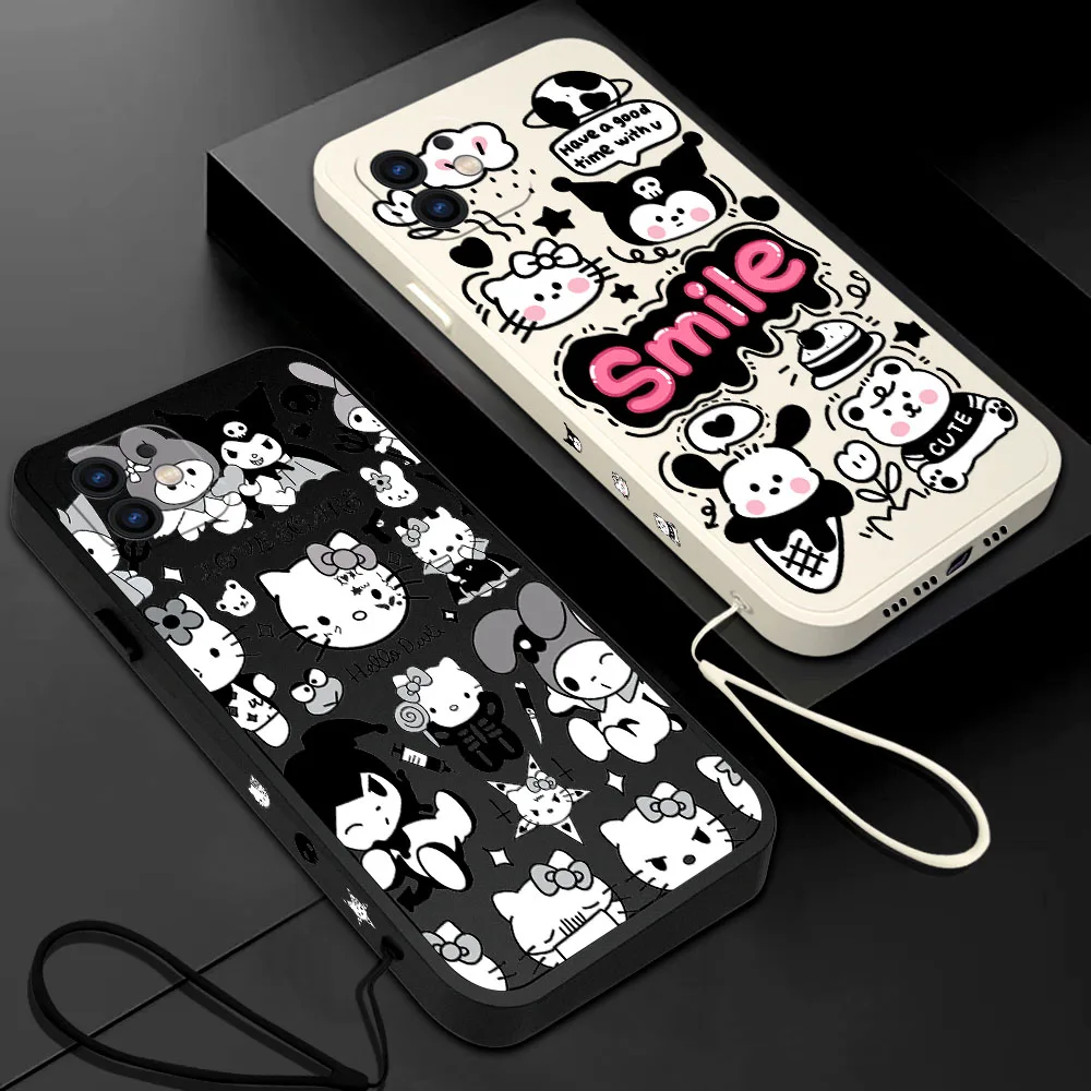 

Sanrio Hello Kitty Kuromi Phone Case For Samsung Galaxy S23 S22 S21 S20 Ultra Plus FE S10 4G S9 S10E Note With Lanyard Cover