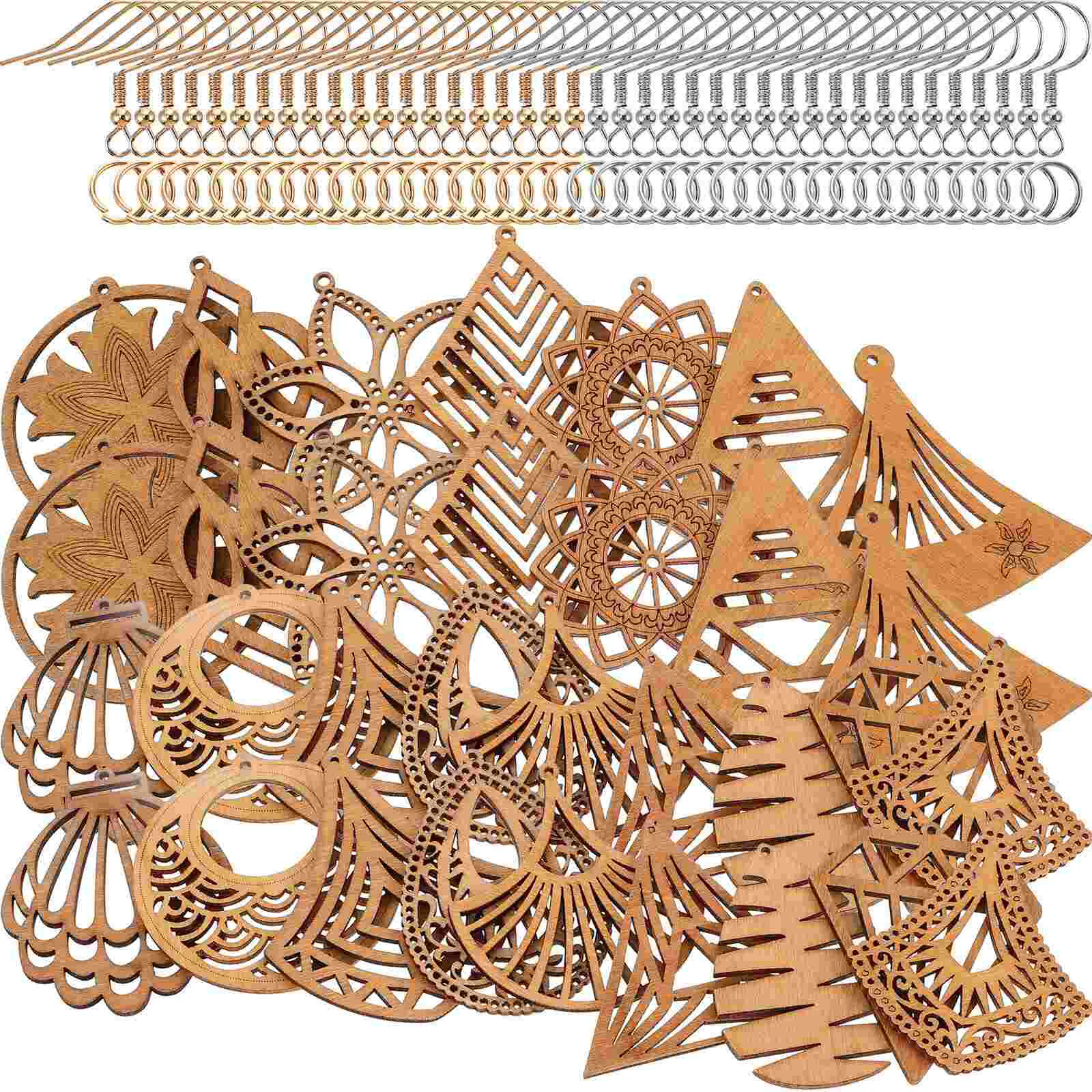 Crafting Supplies Natural Wood Earrings Wooden Dangler Hollow Pendant Charms Making