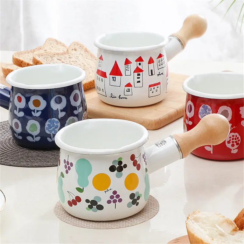 

New Single Handle Milk Pot Enamel Milk Pot Small Milk Pot Instant Noodle Pot Single Handle Baby Food Supplement Pot Household