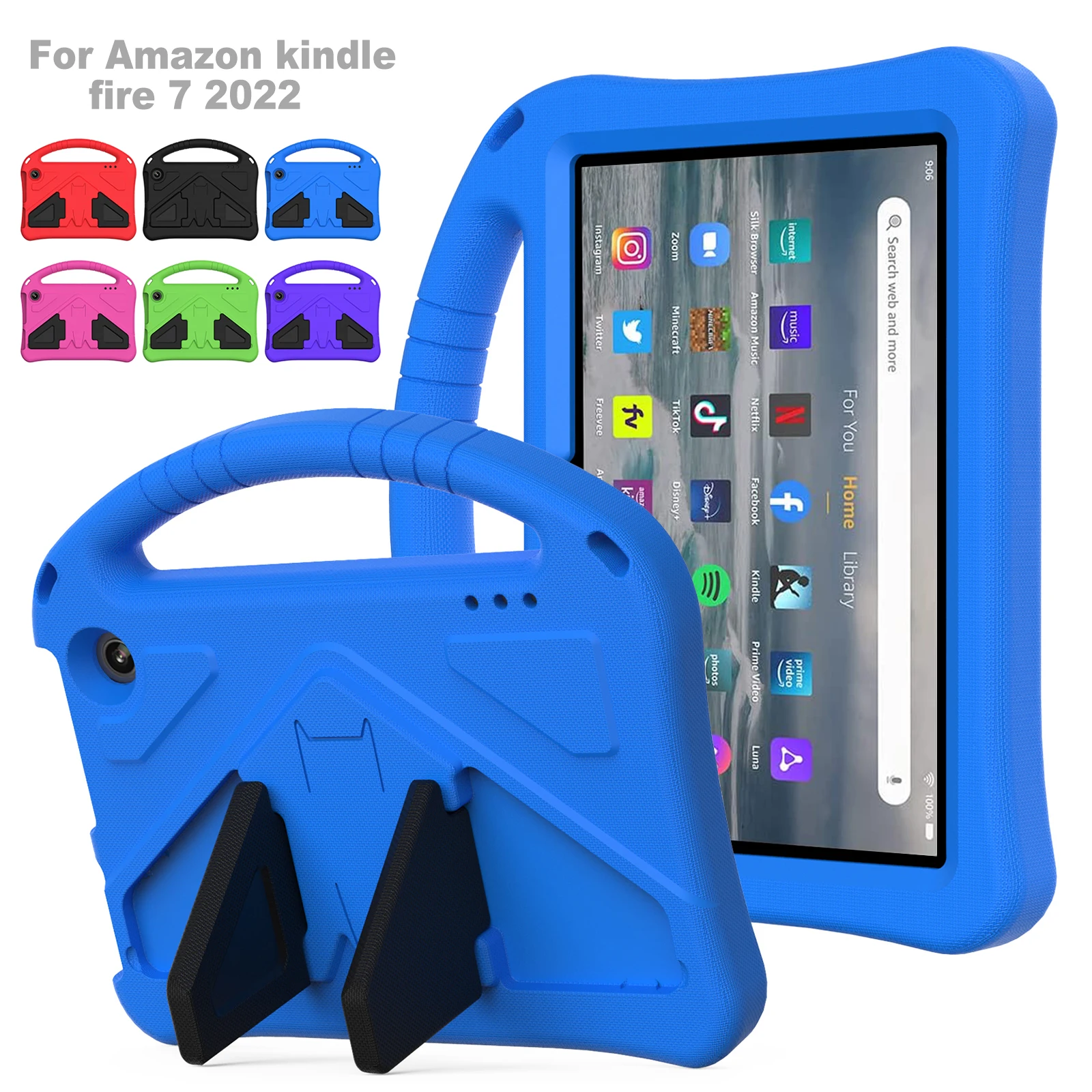 

EVA Safe Children Tablet Case for Kindle Fire 7 2022 Back Kickstand Shockproof Portable Kids Tablet Cover for E-book Fire 7 2022