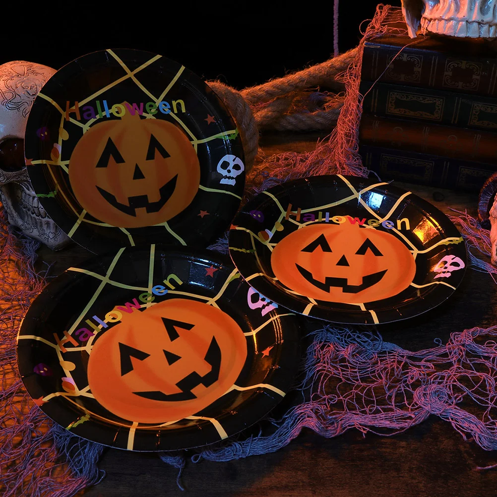 

30pcs Paper Pumpkin Printing Round Cake Dessert Tray Tableware Dinnerware for Party Supplies