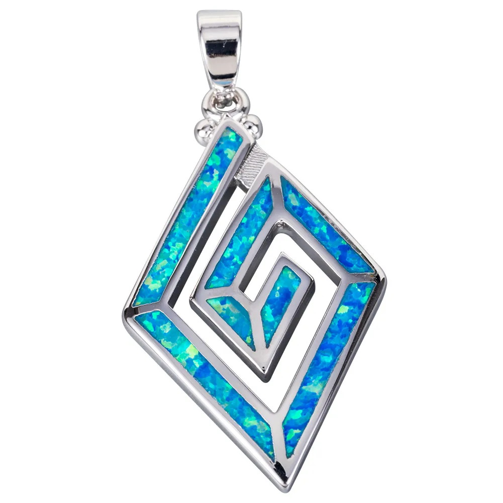 

KONGMOON Greek Key Motif Ocean Blue Fire Opal Silver Plated Jewelry for Women Pendant for Necklace