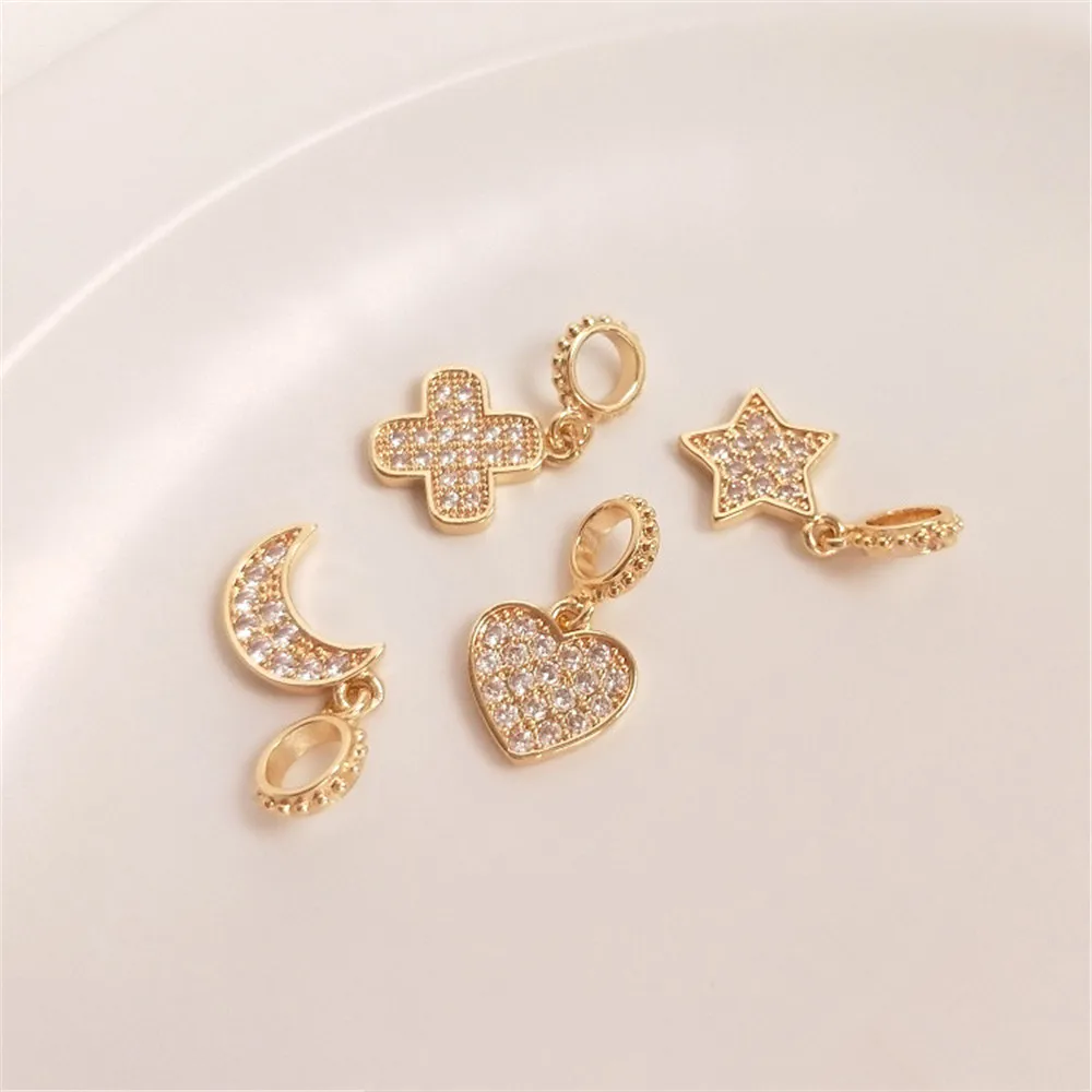 

14K Gold Filled Plated Micro-inlaid zircon heart five star moon pendant handmade DIY bracelet pendant