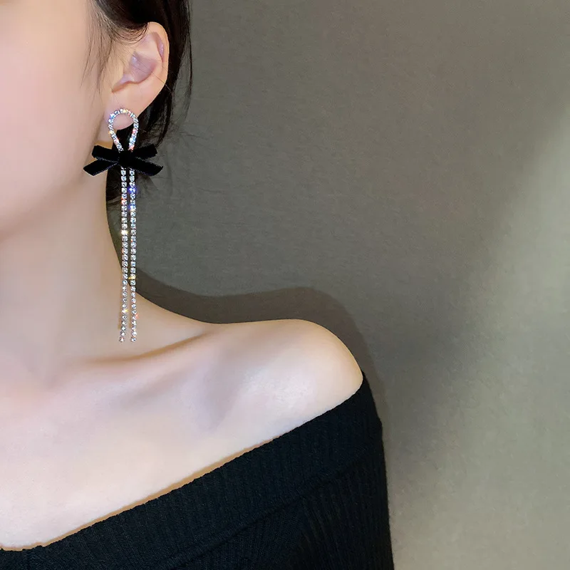 S925 Серебряная игла Online Celebri Personali Bow Flash Diamond Tassel 2020 осень и зима новая мода Южная