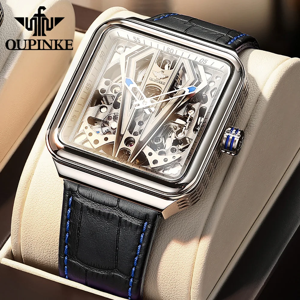 

OUPINKE Men's Luxury Mechanical Watch Brand Sports Business Automatic Watch Rectangle Sapphire Glass 5Bar Waterproof Wristwatch