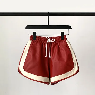 2023 Women New Genuine Sheep Leather Shorts Elastic Waist Drawsting Real Sheepskin Leather Shorts C1