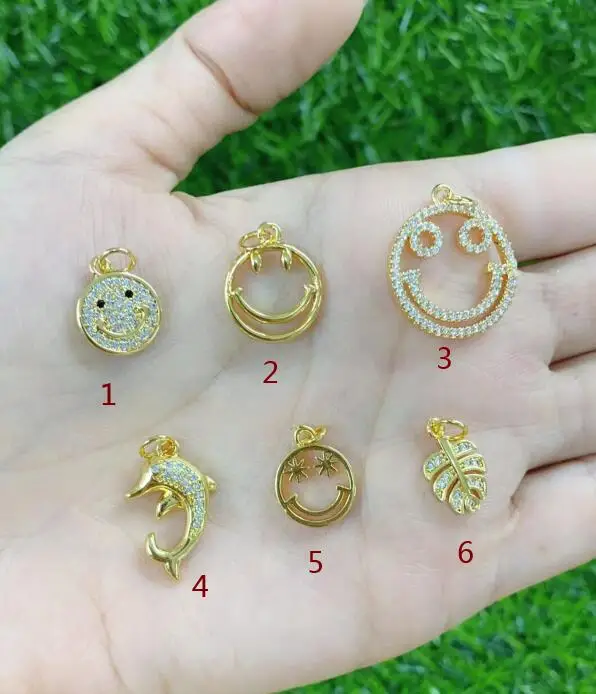 

2pcs small dolphin leaves smiley Pendant Gold Copper Zircon for Jewelry necklace bracelet earring Accessories Making fdg4