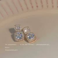 micro inlaid zircon superior earrings 925 silver needle plated 14k simple square geometric earbobs wedding shining ear jewelry