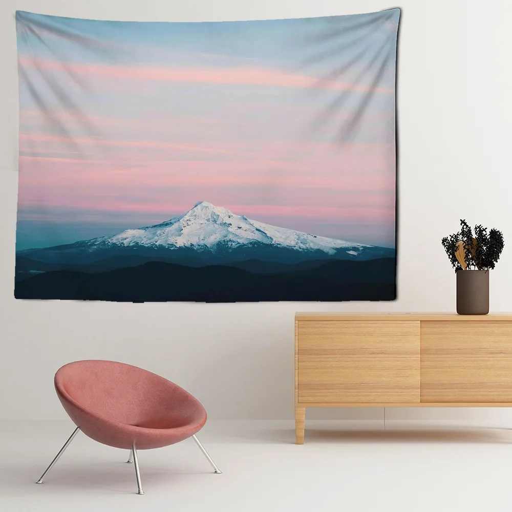 

Snow Mountain View Tapestry Pink Sky Sunset Living Room Bedroom Kitchen Dormitory Wall Hangings Home Decoration Decor