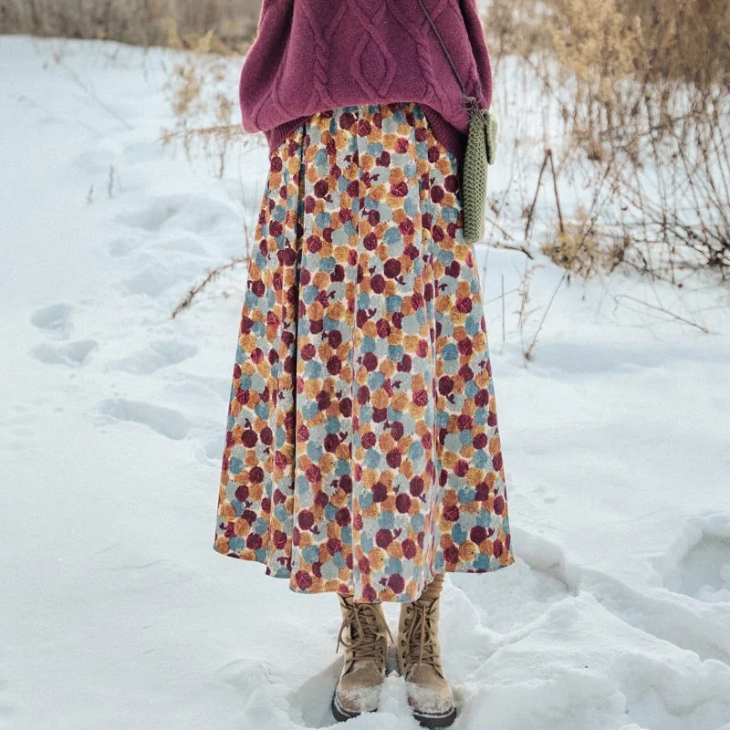 

Simple Vintage Corduroy Fashion Basic Casual Long Women High Waist Female Skirts