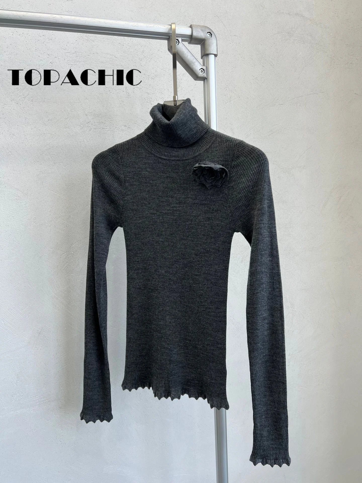 11.4 TOPACHIC-Женский однотонный тонкий свитер из шерстяной вязки с розами и