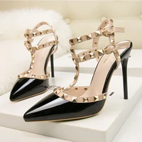 sexy nightclub high heels patent leather metal rivet womens shoes roman sandals fashion banquet ol career