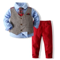 new kids boy gentleman clothing set long sleeve shirtwaistcoatpants and bow tie boy outfits for wedding party dress outfits