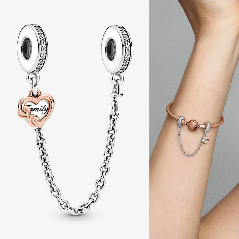 

2021 New 925 Sterling Silver Pan Charm Heart-shaped Family Safety Chain, Suitable For Diy Bracelet As Jewelry