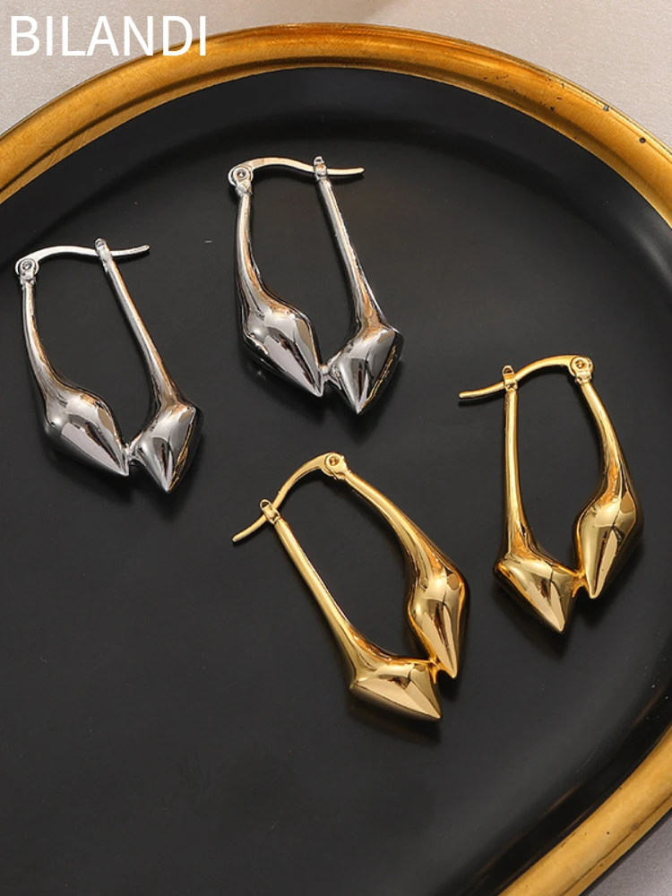 

Bilandi Fashion Jewelry Irregular Drop Earrings Luxury Temperament High Quality Copper Back Front Metal Earrings For Women Gift