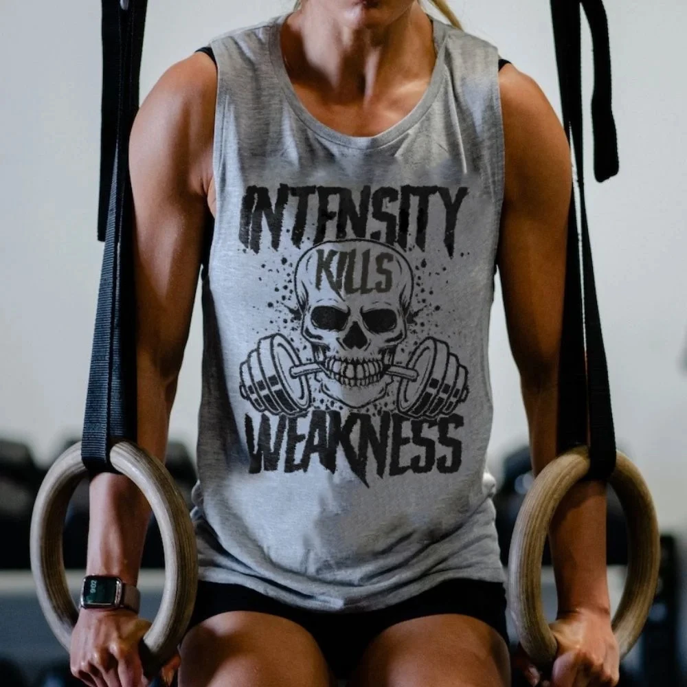 

Rheaclot Intensity Kills Weakness Skull Women's Graphic Funny Summer Cotton Tank Top