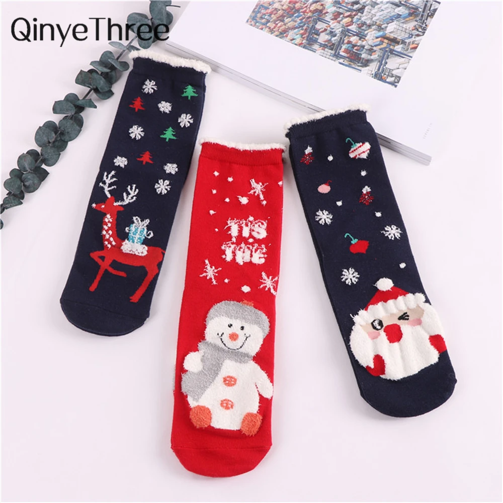 

Теплые зимние милые Мультяшные женские милые японские рождественские носки Счастливого Рождества веселый смешной подарок на новые годы Пр...