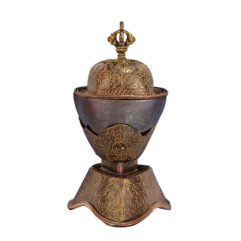 Чашка из чистой меди с золотым рисунком 12 5 см