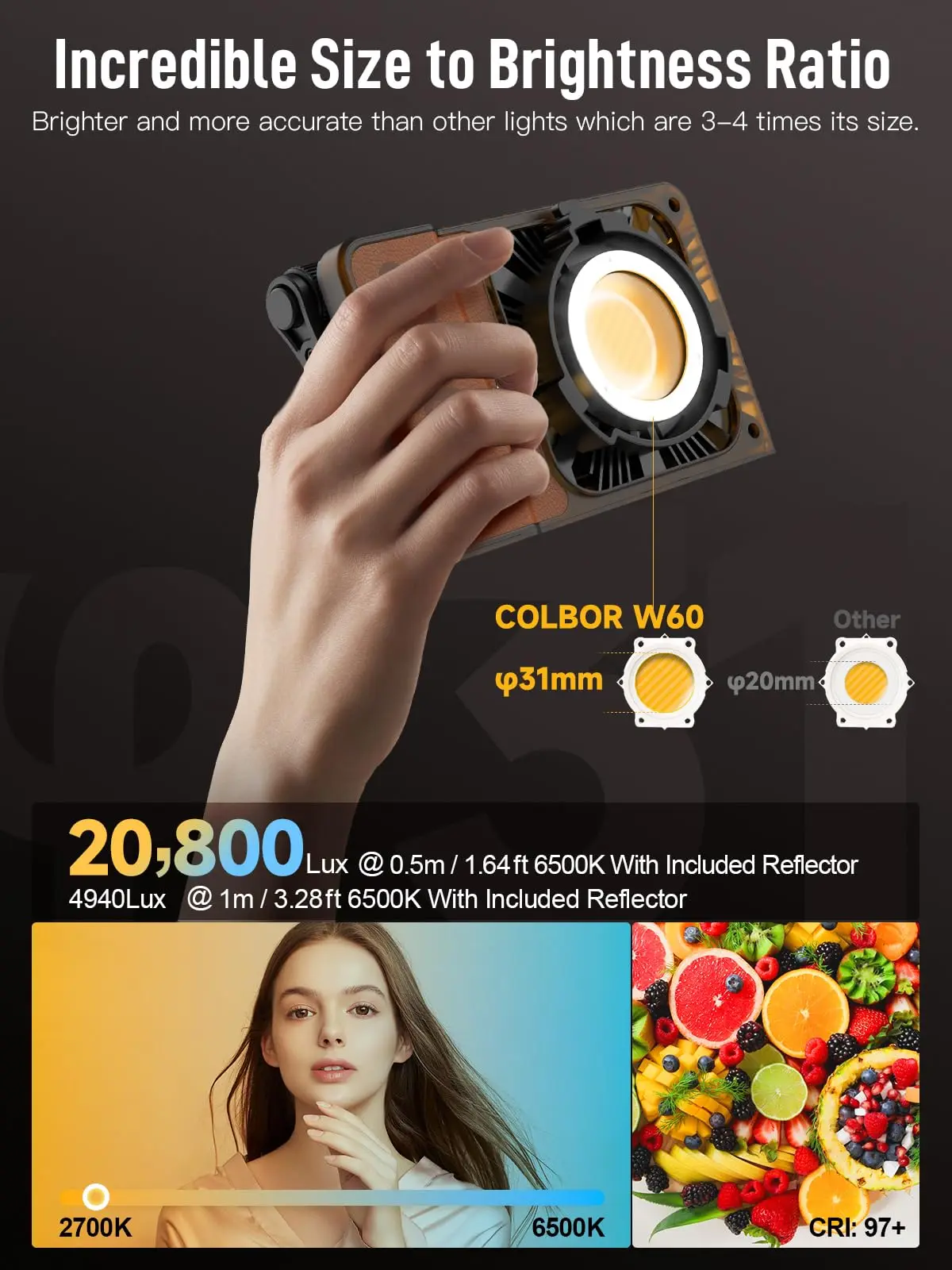 COLBOR W60 60 Вт 2700K-6500K Двухцветный светодиодный светильник для видеосъемки