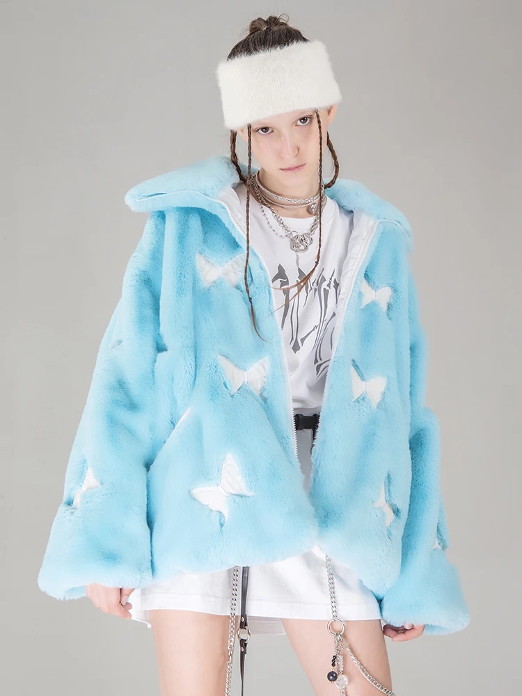  Верхняя одежда из меха с полным принтом для женщин свободная куртка на хлопковой
