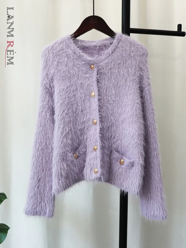 

LANMREM Soft Knitted Cardigan With Buttons Female Imitation Mink Velvet Solid Color Sweater Clothing 2022 Autumn Winter 2R5910