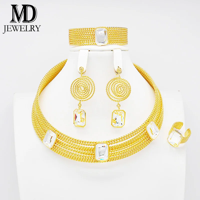 

Popular fashion jewelry gemstone necklace set contains necklace earrings bracelet ring Nigeria boutique jewelry set